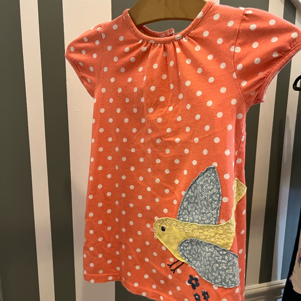 Baby Boden Casual Dress with Bird Embroidered Appliqué Polka Dot